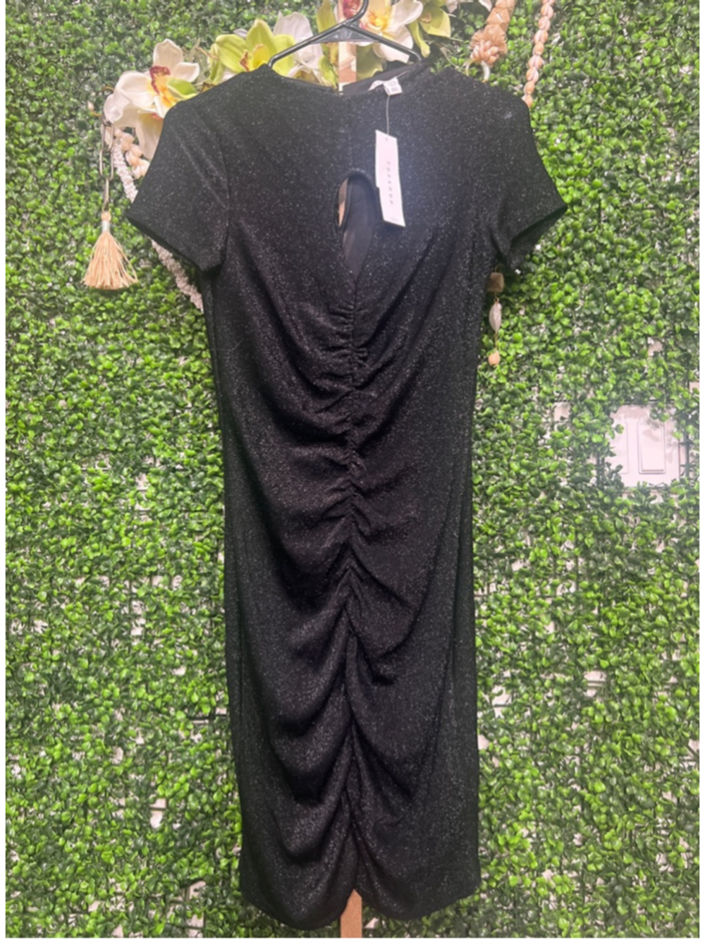Women's Topshop Black Sparkle Metallic Ruched Mini Dress Size 4